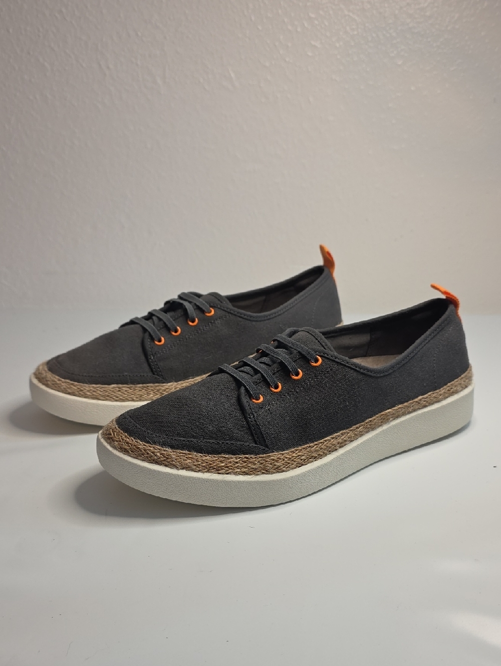 Vionic Jovie Lace Up Canvas Espadrille Jute Gray Sneakers Womens Size 8.5